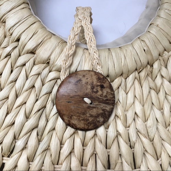 Half Moon Straw Handbag - Wooden Button & Handles - Picture 4 of 6